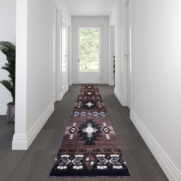 English Elm Mohave Collection Southwestern Style Area Rug - Durable Olefin Fibers with Jute Backing for Comfort Chocolate 3' x 16' ACD-RG2143-316-CO-GG