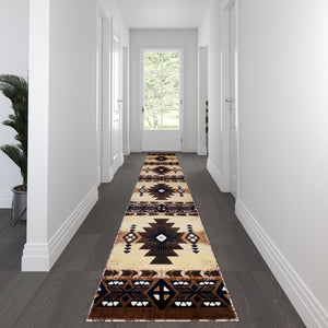 English Elm Mohave Collection Southwestern Style Area Rug - Durable Olefin Fibers with Jute Backing for Comfort Brown 3' x 16' ACD-RG2813-316-BN-GG
