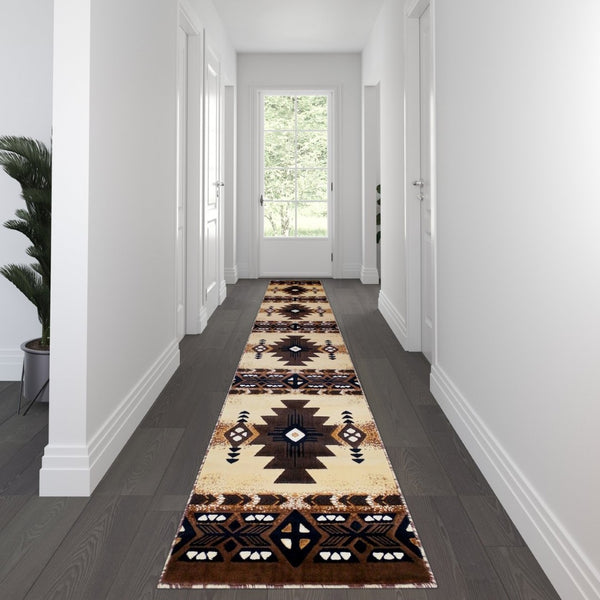English Elm Mohave Collection Southwestern Style Area Rug - Durable Olefin Fibers with Jute Backing for Comfort Brown 3' x 16' ACD-RG2813-316-BN-GG