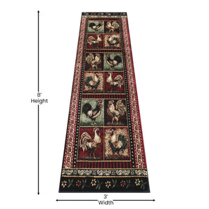English Elm Gallus Collection 2' x 7' Rustic Black Rooster Area Rug - Durable, Soft, Kid & Pet Friendly Accent Rug ACD-RG3PPB-27-BK-GG