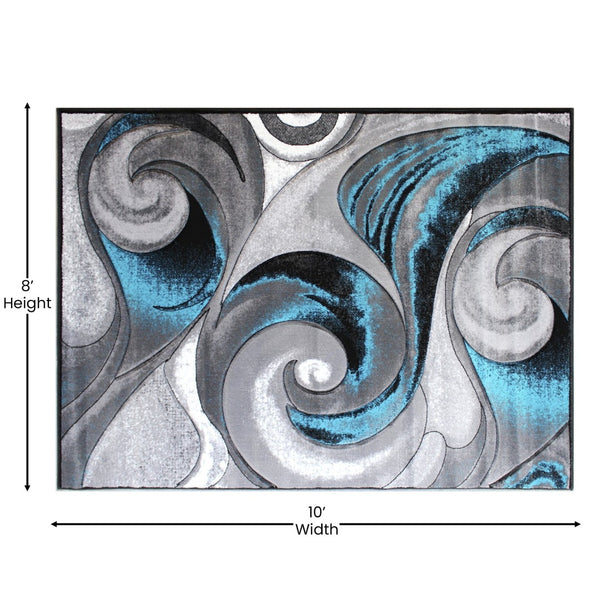 English Elm Tellus Collection 8' x 10' Turquoise Ocean Waves Area Rug – Stylish, Soft, Durable for Any Space! ACD-RG410-810-TQ-GG