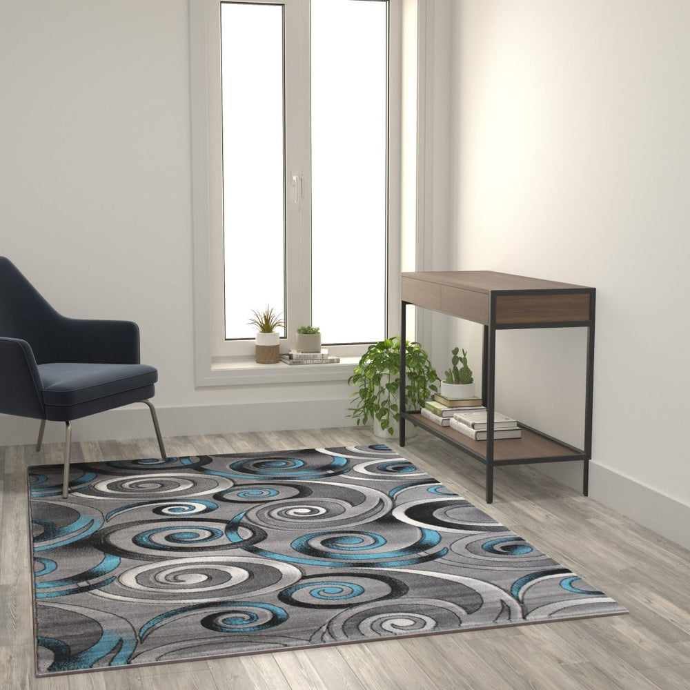 English Elm Masie 5' x 7' Turquoise Swirl Area Rug - Soft, Durable, Eco-Friendly for Living Room & Entryway Décor ACD-RG414-57-TQ-GG