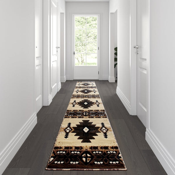 English Elm Mohave Collection Southwestern Style Area Rug - Durable Olefin Fibers with Jute Backing for Comfort Brown 2' x 10' ACD-RG784-210-BN-GG