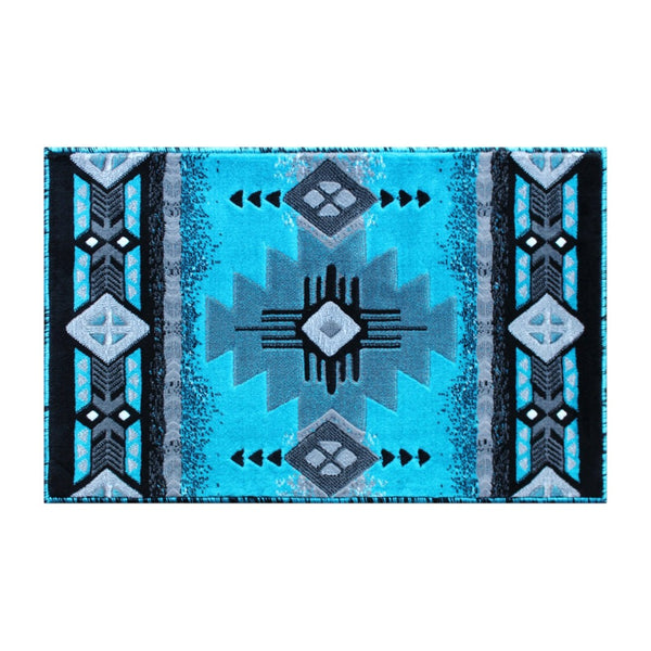 English Elm Mohave Collection Southwestern Style Area Rug - Durable Olefin Fibers with Jute Backing for Comfort Turquoise 2' x 3' ACD-RGC318-23-TQ-GG