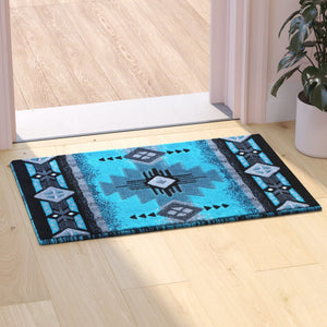 English Elm Mohave Collection Southwestern Style Area Rug - Durable Olefin Fibers with Jute Backing for Comfort Turquoise 2' x 3' ACD-RGC318-23-TQ-GG
