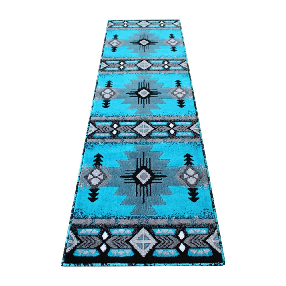 English Elm Mohave Collection Southwestern Style Area Rug - Durable Olefin Fibers with Jute Backing for Comfort Turquoise 2' x 7' ACD-RGC318-27-TQ-GG