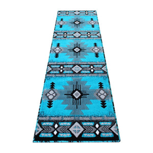 English Elm Mohave Collection Southwestern Style Area Rug - Durable Olefin Fibers with Jute Backing for Comfort Turquoise 2' x 7' ACD-RGC318-27-TQ-GG