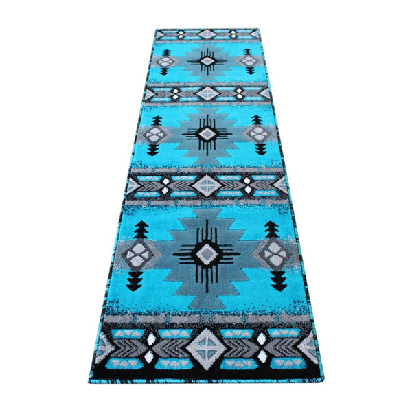 English Elm Mohave Collection Southwestern Style Area Rug - Durable Olefin Fibers with Jute Backing for Comfort Turquoise 2' x 7' ACD-RGC318-27-TQ-GG