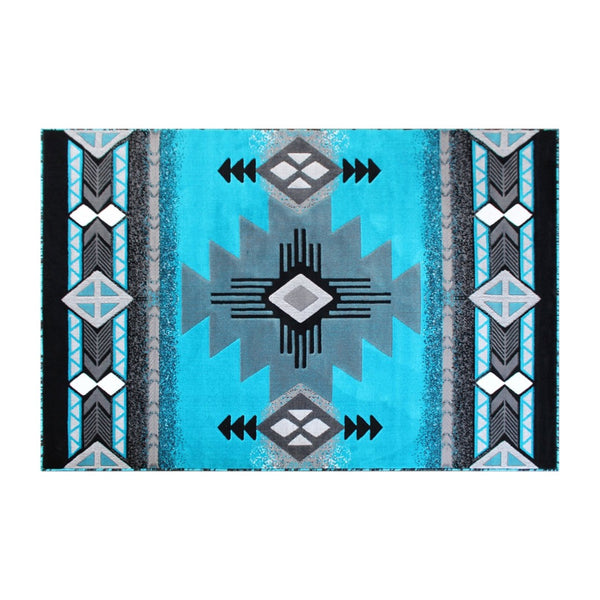 English Elm Mohave Collection Southwestern Style Area Rug - Durable Olefin Fibers with Jute Backing for Comfort Turquoise 6' x 9' ACD-RGC318-69-TQ-GG