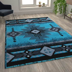 English Elm Mohave Collection Southwestern Style Area Rug - Durable Olefin Fibers with Jute Backing for Comfort Turquoise 6' x 9' ACD-RGC318-69-TQ-GG