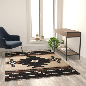 English Elm Mohave Collection Southwestern Style Area Rug - Durable Olefin Fibers with Jute Backing for Comfort Brown 5' x 7' ACD-RGELYF-57-BN-GG