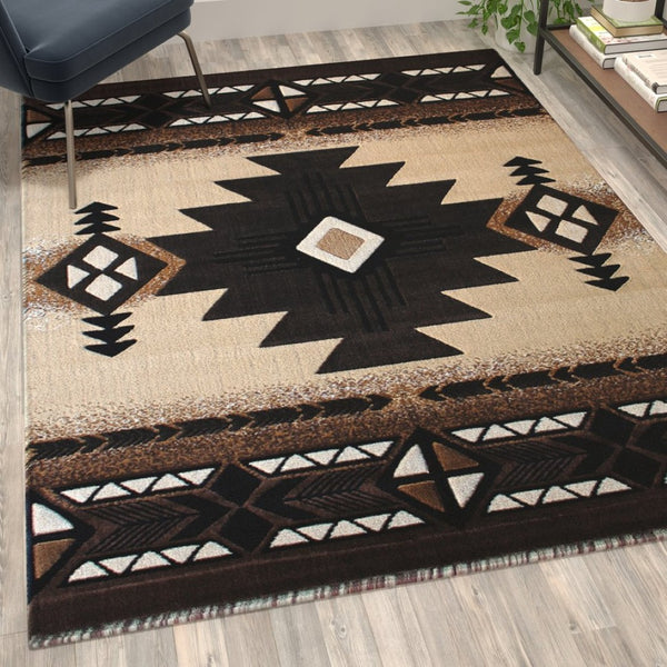 English Elm Mohave Collection Southwestern Style Area Rug - Durable Olefin Fibers with Jute Backing for Comfort Brown 5' x 7' ACD-RGELYF-57-BN-GG