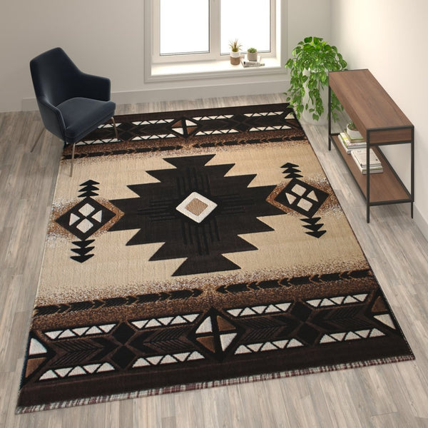 English Elm Mohave Collection Southwestern Style Area Rug - Durable Olefin Fibers with Jute Backing for Comfort Brown 8' x 10' ACD-RGKGYH-810-BN-GG