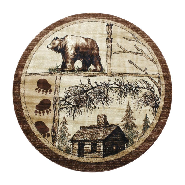 English Elm Vale Collection Rustic Wildlife-Inspired Area Rug - Cozy Olefin Design with Jute Backing for Home Beige 6' Round ACD-RGL362-66-BG-GG