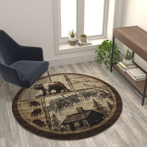 English Elm Vale Collection Rustic Wildlife-Inspired Area Rug - Cozy Olefin Design with Jute Backing for Home Beige 6' Round ACD-RGL362-66-BG-GG