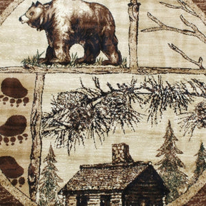 English Elm Vale Collection Rustic Wildlife-Inspired Area Rug - Cozy Olefin Design with Jute Backing for Home Beige 6' Round ACD-RGL362-66-BG-GG