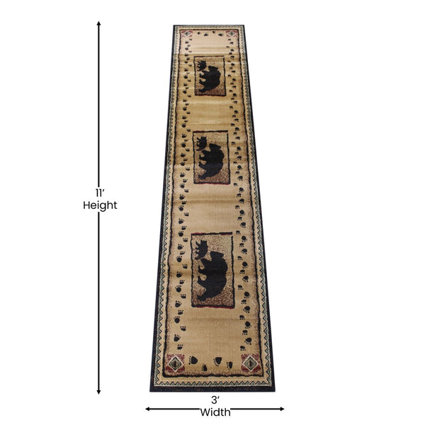 English Elm Matra Rustic Bear and Cub 2' x 10' Area Rug – Soft, Durable, Stain-Resistant, Eco-Friendly Backing ACD-RGL367-210-BN-GG