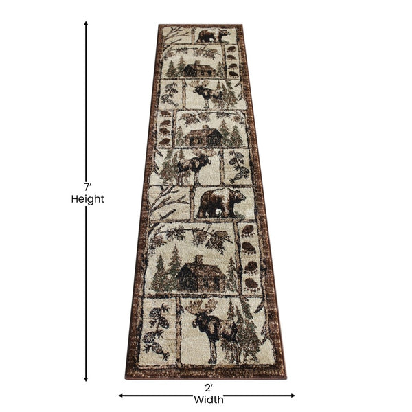 English Elm Vale Collection Rustic Wildlife-Inspired Area Rug - Cozy Olefin Design with Jute Backing for Home Brown 2' x 7' ACD-RGPQ1F-27-BN-GG