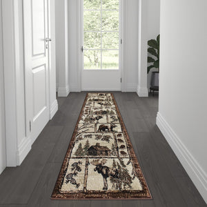 English Elm Vale Collection Rustic Wildlife-Inspired Area Rug - Cozy Olefin Design with Jute Backing for Home Brown 2' x 7' ACD-RGPQ1F-27-BN-GG