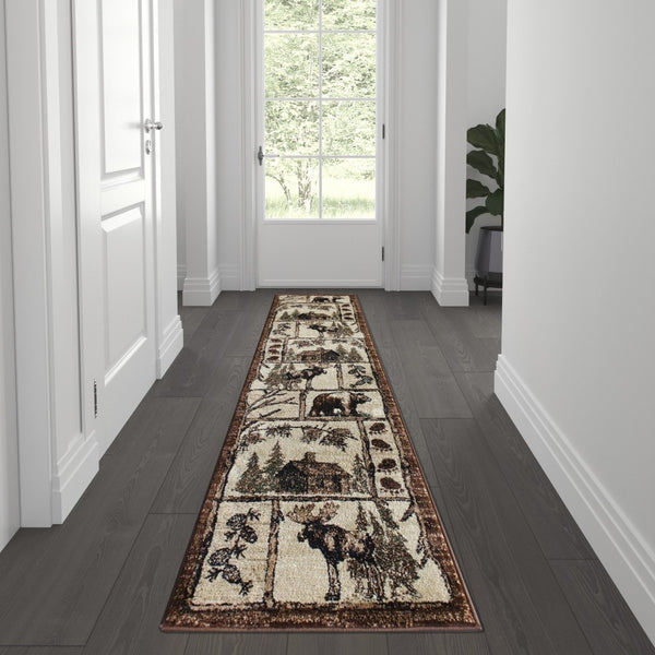 English Elm Vale Collection Rustic Wildlife-Inspired Area Rug - Cozy Olefin Design with Jute Backing for Home Brown 2' x 7' ACD-RGPQ1F-27-BN-GG