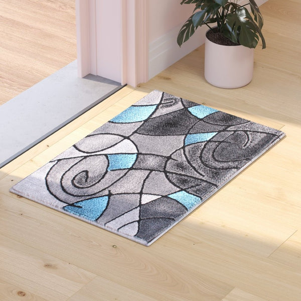 English Elm Jubilee Collection Abstract Pattern Area Rug - Stylish, Durable Olefin for Hallways & Bedrooms Blue 2' x 3' ACD-RGTRZ860-23-BL-GG
