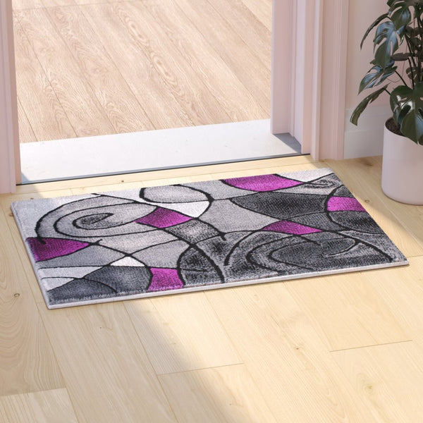 English Elm Jubilee Collection Abstract Pattern Area Rug - Stylish, Durable Olefin for Hallways & Bedrooms Purple 2' x 3' ACD-RGTRZ860-23-PU-GG