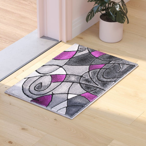 English Elm Jubilee Collection Abstract Pattern Area Rug - Stylish, Durable Olefin for Hallways & Bedrooms Purple 2' x 3' ACD-RGTRZ860-23-PU-GG