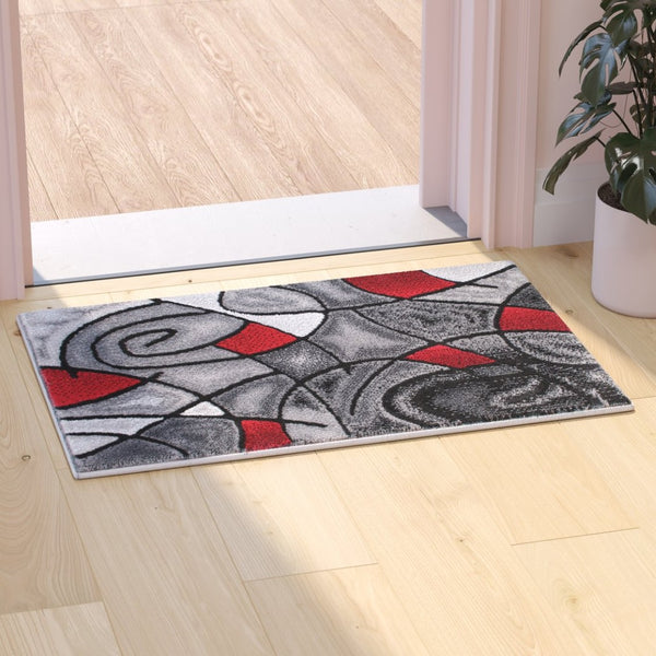 English Elm Jubilee Collection Abstract Pattern Area Rug - Stylish, Durable Olefin for Hallways & Bedrooms Red 2' x 3' ACD-RGTRZ860-23-RD-GG