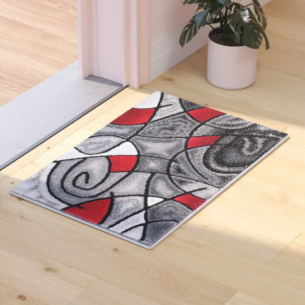 English Elm Jubilee Collection Abstract Pattern Area Rug - Stylish, Durable Olefin for Hallways & Bedrooms Red 2' x 3' ACD-RGTRZ860-23-RD-GG