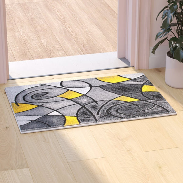 English Elm Jubilee Collection Abstract Pattern Area Rug - Stylish, Durable Olefin for Hallways & Bedrooms Yellow 2' x 3' ACD-RGTRZ860-23-YL-GG