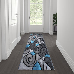 English Elm Jubilee Collection Abstract Pattern Area Rug - Stylish, Durable Olefin for Hallways & Bedrooms Blue 2' x 7' ACD-RGTRZ860-27-BL-GG