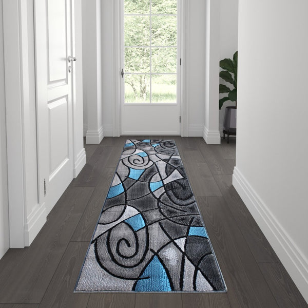 English Elm Jubilee Collection Abstract Pattern Area Rug - Stylish, Durable Olefin for Hallways & Bedrooms Blue 2' x 7' ACD-RGTRZ860-27-BL-GG