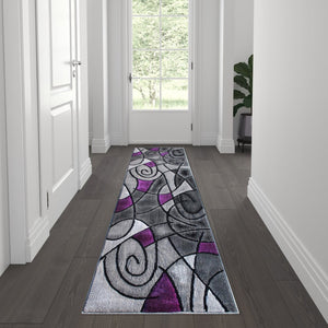 English Elm Jubilee Collection Abstract Pattern Area Rug - Stylish, Durable Olefin for Hallways & Bedrooms Purple 2' x 7' ACD-RGTRZ860-27-PU-GG