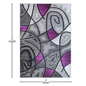 English Elm Jubilee Collection Abstract Pattern Area Rug - Stylish, Durable Olefin for Hallways & Bedrooms Purple 3' x 5' ACD-RGTRZ860-35-PU-GG
