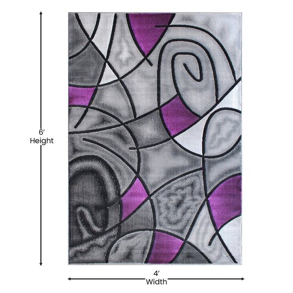 English Elm Jubilee Collection Abstract Pattern Area Rug - Stylish, Durable Olefin for Hallways & Bedrooms Purple 3' x 5' ACD-RGTRZ860-35-PU-GG