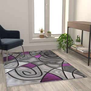 English Elm Jubilee Collection Abstract Pattern Area Rug - Stylish, Durable Olefin for Hallways & Bedrooms Purple 3' x 5' ACD-RGTRZ860-35-PU-GG