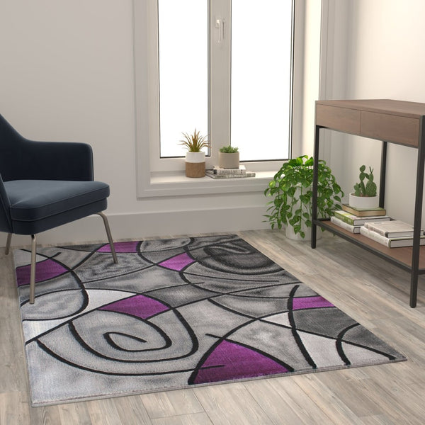 English Elm Jubilee Collection Abstract Pattern Area Rug - Stylish, Durable Olefin for Hallways & Bedrooms Purple 3' x 5' ACD-RGTRZ860-35-PU-GG
