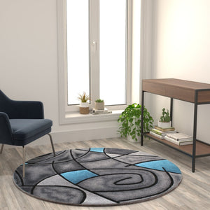 English Elm Jubilee Collection Abstract Pattern Area Rug - Stylish, Durable Olefin for Hallways & Bedrooms Blue 5' Round ACD-RGTRZ860-55-BL-GG