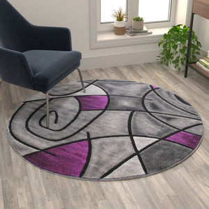 English Elm Jubilee Collection Abstract Pattern Area Rug - Stylish, Durable Olefin for Hallways & Bedrooms Purple 5' Round ACD-RGTRZ860-55-PU-GG