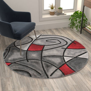 English Elm Jubilee Collection Abstract Pattern Area Rug - Stylish, Durable Olefin for Hallways & Bedrooms Red 5' Round ACD-RGTRZ860-55-RD-GG