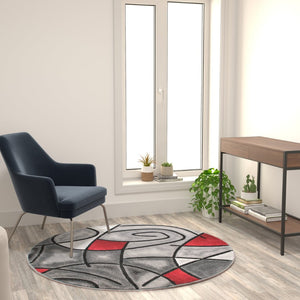 English Elm Jubilee Collection Abstract Pattern Area Rug - Stylish, Durable Olefin for Hallways & Bedrooms Red 5' Round ACD-RGTRZ860-55-RD-GG