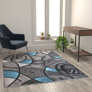 English Elm Jubilee Collection Abstract Pattern Area Rug - Stylish, Durable Olefin for Hallways & Bedrooms Blue 5' x 7' ACD-RGTRZ860-57-BL-GG