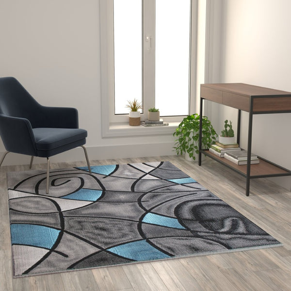 English Elm Jubilee Collection Abstract Pattern Area Rug - Stylish, Durable Olefin for Hallways & Bedrooms Blue 5' x 7' ACD-RGTRZ860-57-BL-GG