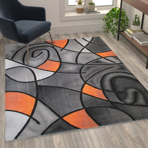 English Elm Jubilee Collection Abstract Pattern Area Rug - Stylish, Durable Olefin for Hallways & Bedrooms Orange 5' x 7' ACD-RGTRZ860-57-OR-GG