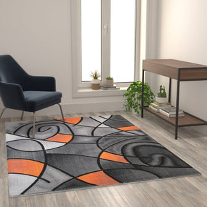 English Elm Jubilee Collection Abstract Pattern Area Rug - Stylish, Durable Olefin for Hallways & Bedrooms Orange 5' x 7' ACD-RGTRZ860-57-OR-GG