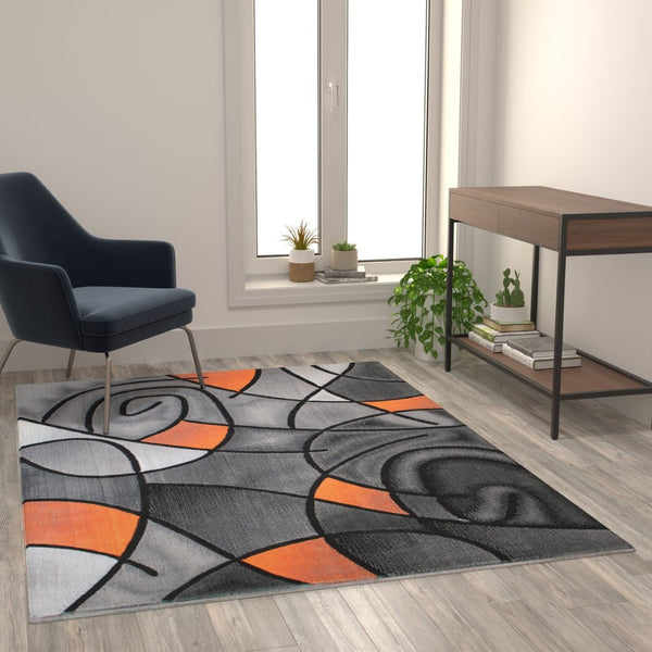 English Elm Jubilee Collection Abstract Pattern Area Rug - Stylish, Durable Olefin for Hallways & Bedrooms Orange 5' x 7' ACD-RGTRZ860-57-OR-GG