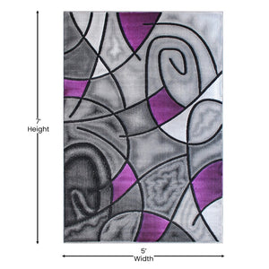 English Elm Jubilee Collection Abstract Pattern Area Rug - Stylish, Durable Olefin for Hallways & Bedrooms Purple 5' x 7' ACD-RGTRZ860-57-PU-GG