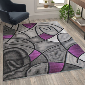 English Elm Jubilee Collection Abstract Pattern Area Rug - Stylish, Durable Olefin for Hallways & Bedrooms Purple 5' x 7' ACD-RGTRZ860-57-PU-GG