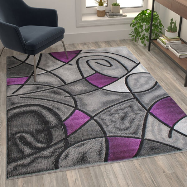 English Elm Jubilee Collection Abstract Pattern Area Rug - Stylish, Durable Olefin for Hallways & Bedrooms Purple 5' x 7' ACD-RGTRZ860-57-PU-GG