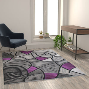 English Elm Jubilee Collection Abstract Pattern Area Rug - Stylish, Durable Olefin for Hallways & Bedrooms Purple 5' x 7' ACD-RGTRZ860-57-PU-GG